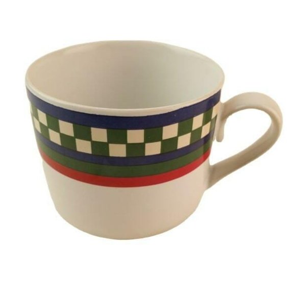 Ella's Rooster Bob Timberlake 2.5" Flat Cup & Saucer Set of 4 Checkered Rim - Picture 4 of 11